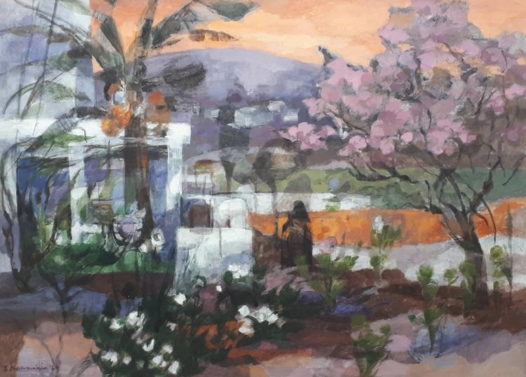 Sarah Nechampkin - House and Pink Blossom