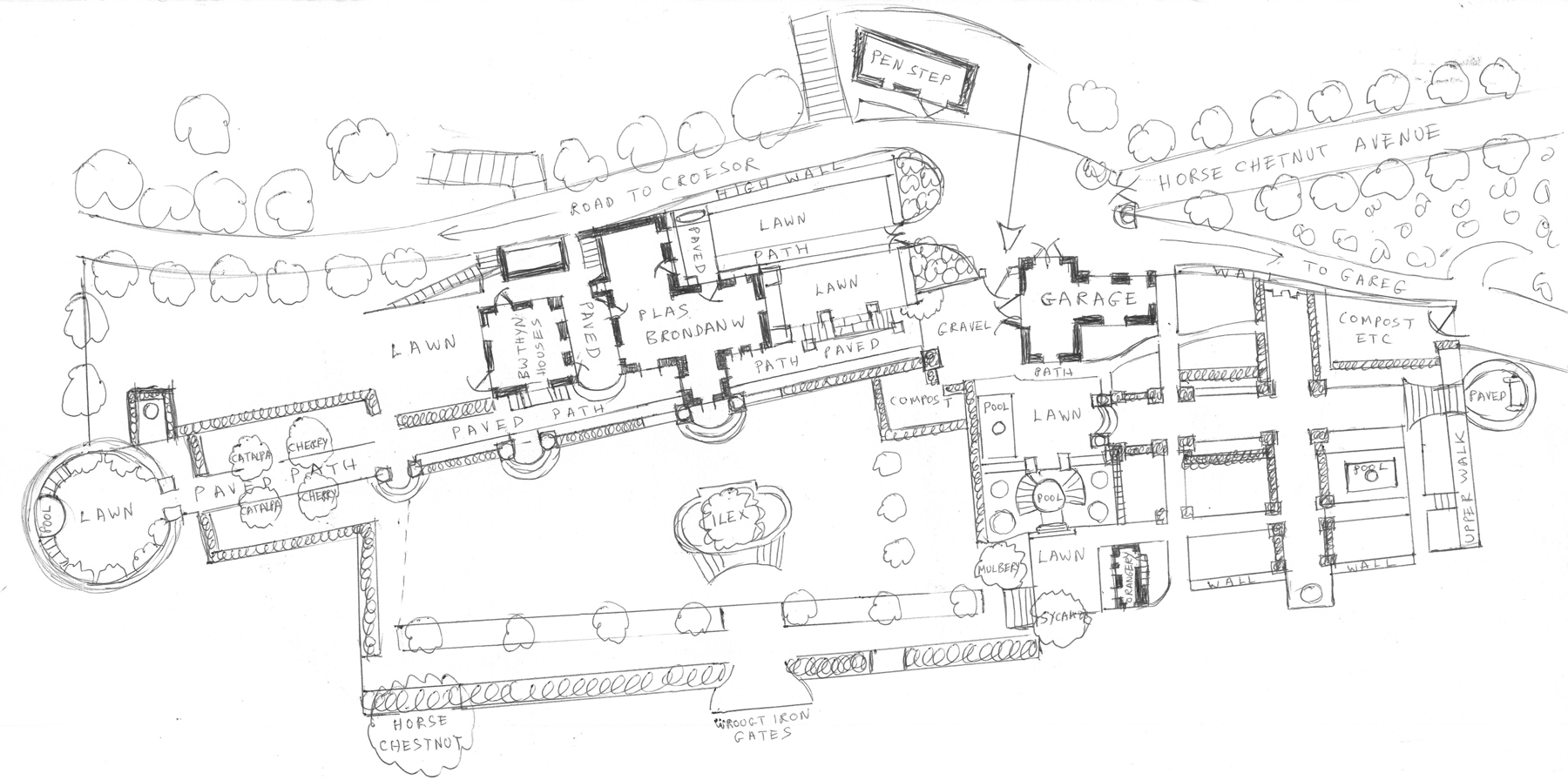 Plan of Plas Brondanw after Clough Williams-Ellis, by his daughter Susan, c. 1980