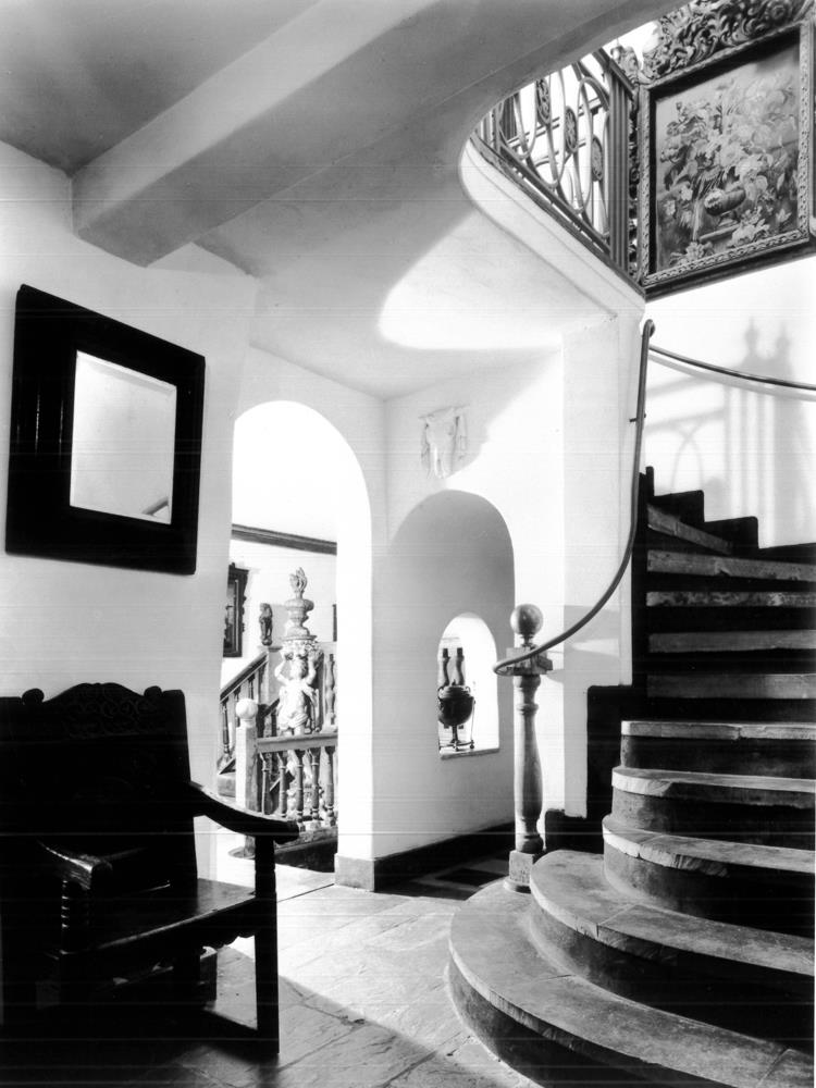 Stairs inside Plas Brondanw, for Country Life, 1957.